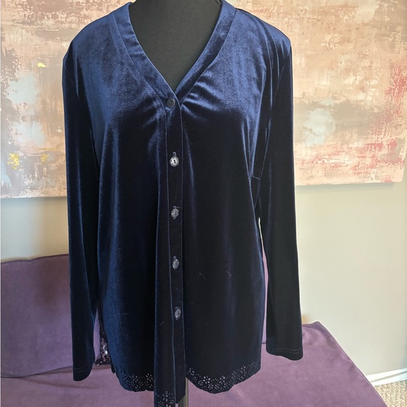 Cleo Vintage Navy Velvet Loungewear‎ 2 Piece Ensemble Petite Size S - Picture 11 of 13